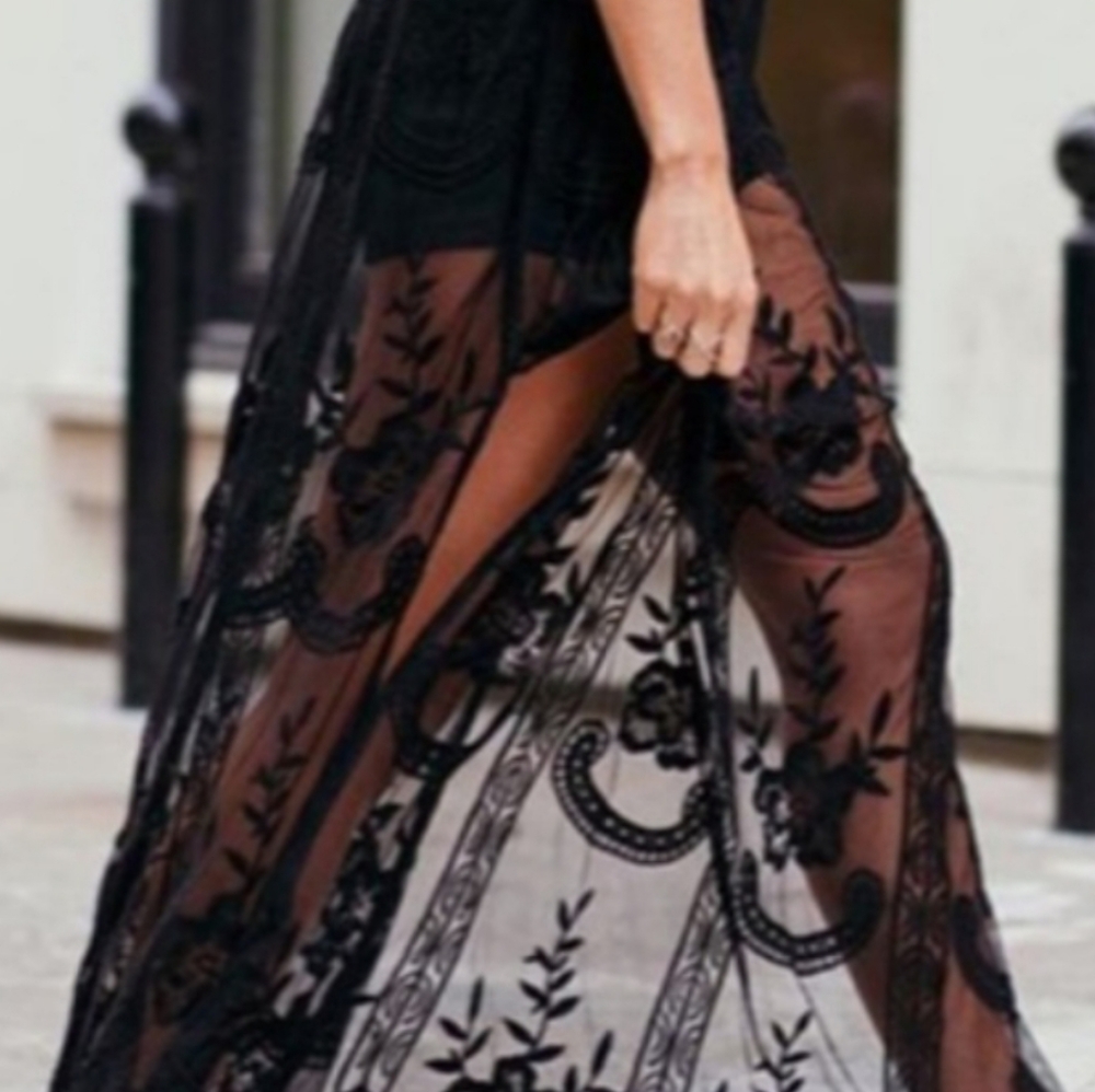 Stand out in this gorgeous lace romper maxi dress - Picture 9 of 15